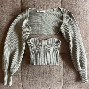 Zara Light Green Knit Top and Bolero Set